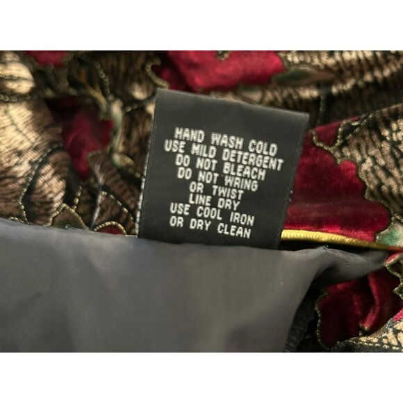 Vintage R&K Evening Women's Red Brown Burnout Velvet Cardigan Gold Trim Size 16P - Picture 6 of 6